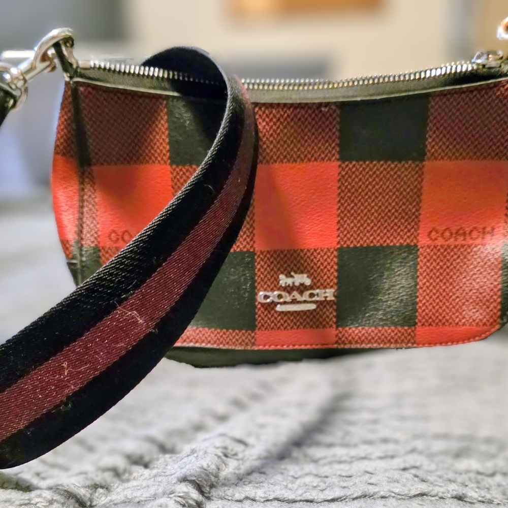 Coach Red and Black Plaid Crossbody Bag